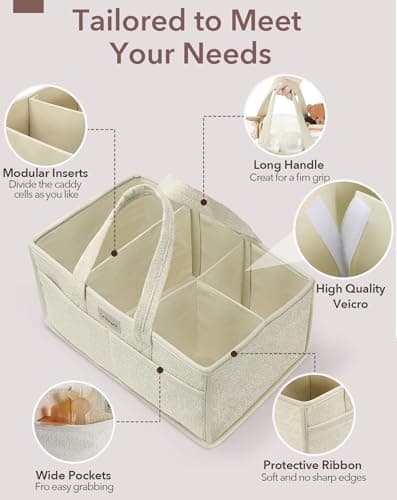 URMYWO Diaper Caddy Organizer - Portable Baby Diaper Caddy with Handle, Large Nursery Organizer Storage Basket for Newborn Essentials, Baby Registry Must Have Shower Gift for Home and Car Travel - Thumbnail 4