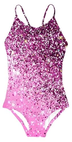 Idgreatim 6T 7T Girls Bathing Suits One Piece Swimsuits Sparkle Swimwear for Water Park Pink Ombre - Image 1