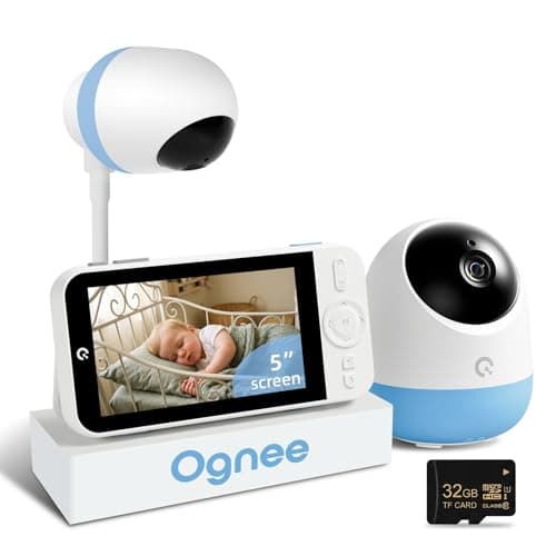 Ognee Baby Monitor with Camera and Audio, 5" IPS 2K Display, 6000mAh Battery, SD Card, Remote Pan-Tilt-Zoom, 2-Way Talk, No WiFi Needed, Night Vision, Safety Zone Alert, 24/7 Recording