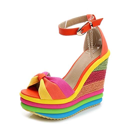 SaraIris Summer Shoes Rainbow Sandals for Women- Comfortable Colourful Wedge Sandals High Heel Gladiator Ankle Strap Platform Espadrilles Shoes - Image 1