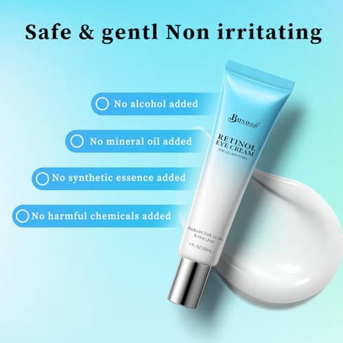 Retinol Eye Cream - Eye Cream for Dark Circles, Puffiness, Anti Aging, with Peptides, Caffeine, Hyaluronic Acid, Reduces Bags, Dark Circles Under Eye Treatment, Smooths Wrinkles & Fine Lines, 1 fl. oz - Thumbnail 4