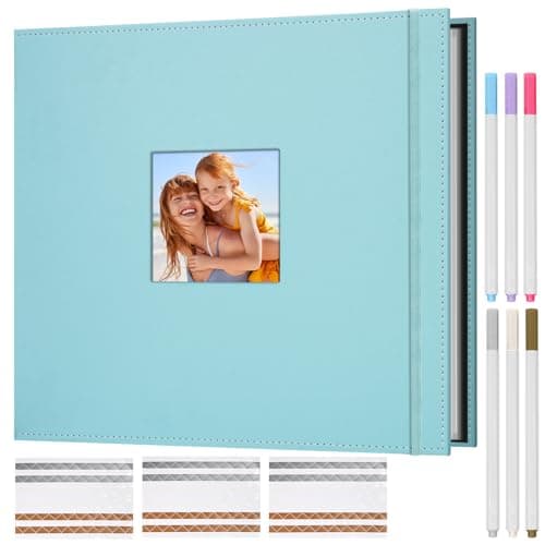 Hiwhy Scrapbook Photo Album, 3 Ring 12"x12" DIY Photo Album, Memory Scrapbook with 50 Sleeves 100 Pages, Perfect for Wedding, Travel, Family,Turquoise Blue - Image 1