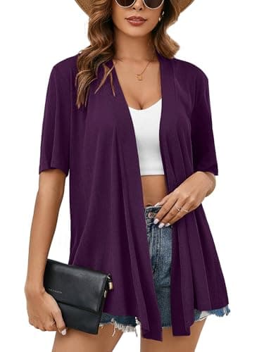 Heymoments Cardigan for Women Purple XX-Large Draped Open-Front Short Sleeve Lightweight Casual Soft Drape Summer Kimonos Cardigans - Image 1