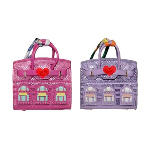 Buyborgood Women's 2 PCS Mini Tote Bag Charms Keychain Pouch Small Coin Purse Wallet (Rose + Purple) - Image 1
