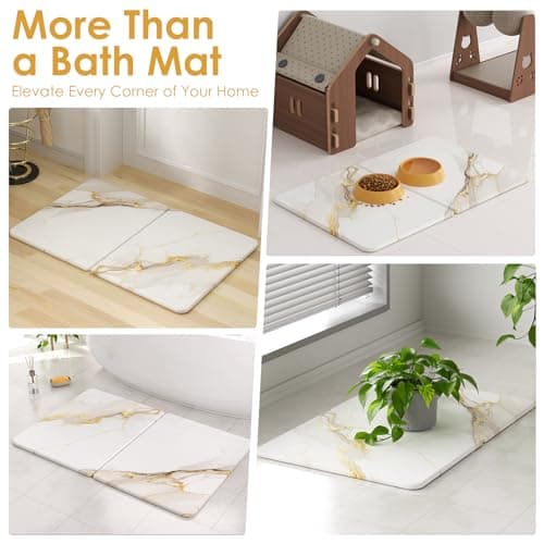 Foldable Diatomaceous Earth Bath Mat - 24"x16" Ultra-Absorbent Stone Shower Mat for Bathroom Floor - Instant Dry Non-Slip Diatomite Floor Mat - Minimalist Stone Dish Drying Mat for Kitchen - Thumbnail 3