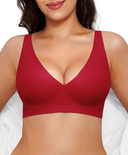 Red Bra Wireless Push Up Bra Seamless Bras for Women Comfy No Underwire Supportive Bralettes Deep V Comfortable Tshirt Bras - Image 1