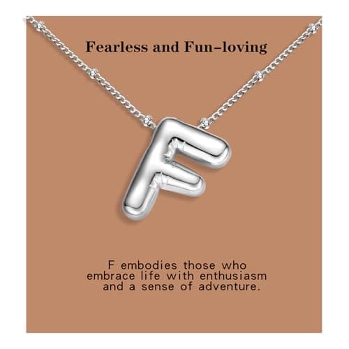 BOLAGTIER Bubble Letter Necklace Gold Plated Balloon Initial Chunky Bubble Alphabet Pendant Necklace Trendy Jewelry Gift for Women (F, Silver) - Image 1