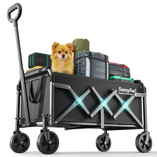 SUNNYFEEL Lightweight Folding Wagon Cart, 350LBS Portable Wagon Carts Foldable for Shopping Camping Garden Beach,Black - Image 1