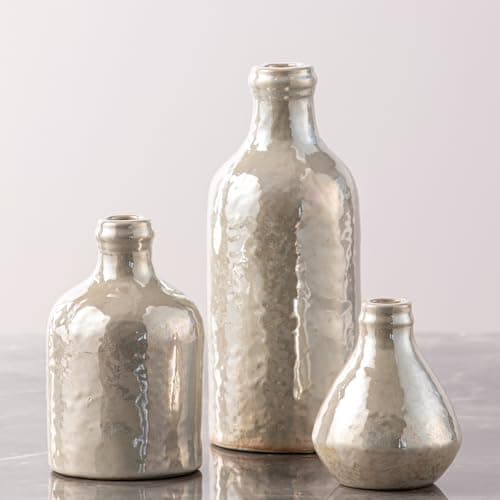 Ceramic Vase Set of 3, Decorative Vases Home Decor Modern Neutral Flower Pampass Boho Vase for Living Room, Table, Mantel, Entryway, Bookshelf, Kitchen, Bedroom, Bathroom - White - Image 1