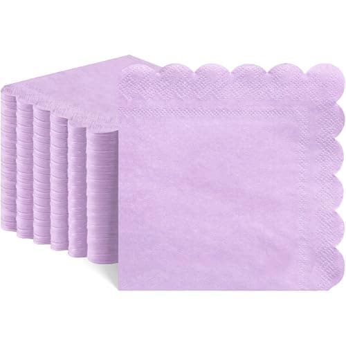 NatNarr 120 Pcs Purple Napkins,Scalloped Easter Paper Napkins Disposable Lavender Cocktail Napkin Lilac Beverage Dessert Napkin for Birthday Wedding Bridal Baby Shower, 5 x 5 Inch - Image 1