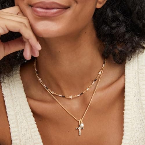 Fettero Gold Necklace for Women - Dainty Cross Necklce Simple Removable Black Cross Pendant Non-Tarnish Faith Cross Necklaces for Women Trendy Christian Religious Jewelry Gift - Thumbnail 2