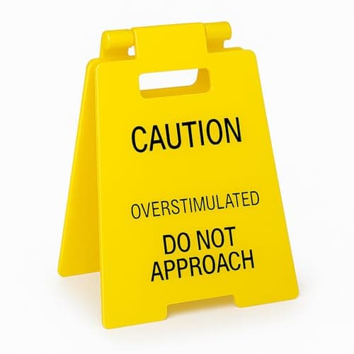 VDOR Office Desk Accessories Sign: Funny Gag Gifts Mini Caution Overstimulated Sign for Coworker & Boss – Cubicle Decor Home Office - Image 1