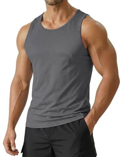 PINSPARK Quick Dry Tank Tops Men Moisture Wicking Athletic Sleeveless Shirts Breathable Workout Gym Sports Vest Summer Tee Dark Grey - Image 1