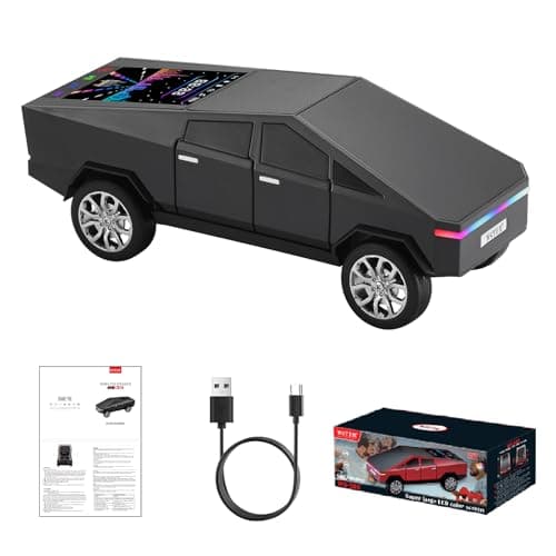WS-580 Cybertruck Portable Bluetooth Speaker, Replica Car with Display Screen, HD Sound, TWS Pairing, FM Radio, Built-in Mic, Remote Selfie Control, LED Party Light, Gift for Car Lovers (Black)