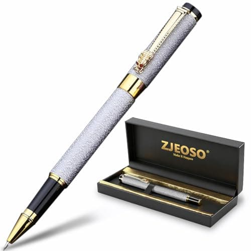 ZJEOSO Luxury Rollerball Pen | Fancy Writing Pen with Black Lacquer & Real Gold Plating | Executive Office Pen, Premium Gift Set for Men & Women | Nice Pens for Writing & Professional Use (White) - Image 1