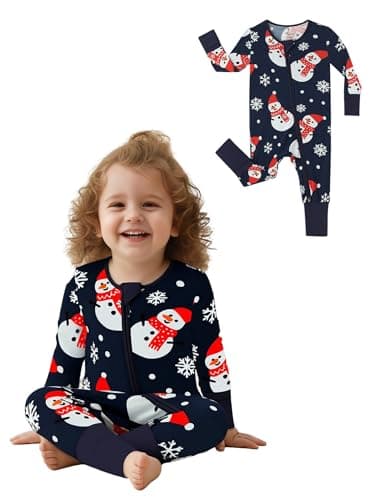 Infant Boys Girls Outfit Clothes Set Newborn Baby Romper Bamboo Long Sleeve Zipper Bodysuit Jumpsuit (Christmas Snowman, 3-6M) - Image 1