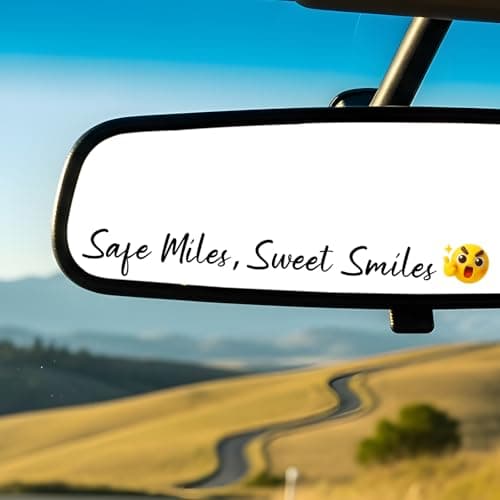 3 x Safe Miles, Sweet Smiles Rearview Mirror Sticker Decal, Cute Car Stickers for Womens, Automotive Vinyl vanity mirror Stickers, waterproof Decals for car, Laptop, mugs Accessories - Image 1