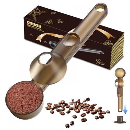 Coffee Scoop with Funnel for Reusable K Cup Refillable Coffee Pods, 2 TBSP Mess-Free Measuring Spoon with Sliding Leveler, Ideal for Ground Coffee, Protein Powder & Tea (Transparent Brown, 1-Pack) - Image 1