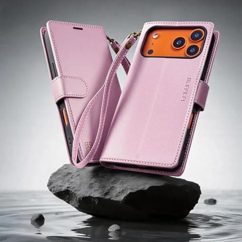 FLIPALM Wallet Case for iPhone 17 Series with Wrist Strap - PU Leather Folio Flip with Credit Card Holder & Kickstand, Protective Cover (Pink, for iPhone 17 Pro Max) - Thumbnail 4