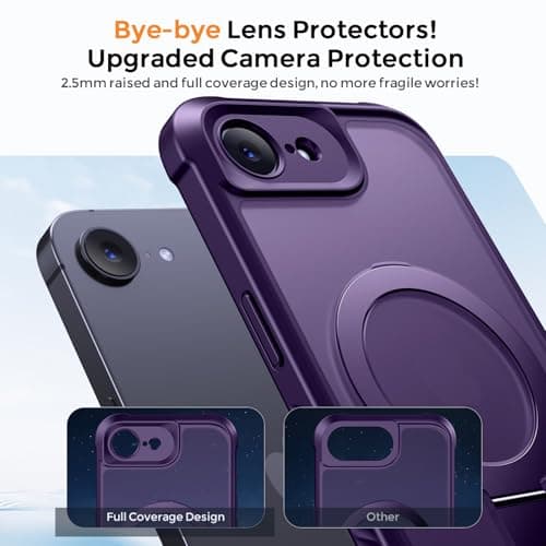 MOCCA for iPhone 17e Case & iPhone 16e Case with Magnetic Invisible Stand [Full Camera Protection][Compatible with Magsafe] Military Drop Shockproof Translucent Matte Phone Case Cover 6.1",Deep Purple - Thumbnail 3