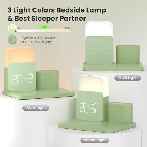 Wireless Charging Station, 7 in 1 Wireless Charger Stand with Dual Alarm Clock, Charging Dock for iPhone 17/16/15/14/13/12/11/Pro/Max/Samsung Phone, Apple Watch 10/9/8/7/6/5/SE, AirPods 4/3/2 - Thumbnail 4