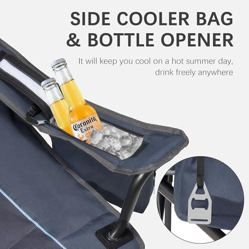 Unisakey Oversized Folding Camping Chair for Adults - 450lbs Support - Heavy Duty Portable Lawn Chairs with Side Pocket Cup Holder Cooler Bag for Sports Garden Beach Fishing, Blue 2 Pack - Thumbnail 6