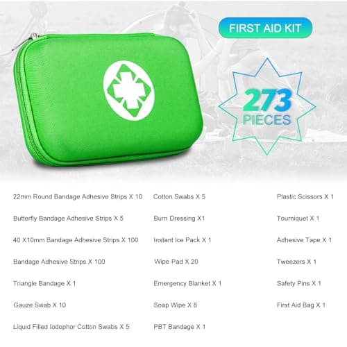 Car-Home Survival First-Aid Kit Emergency-Kit - Green 273Piece Equipment Travel Supplies First Aid Set Home Essentials Camping Hiking YIDERBO - Thumbnail 2
