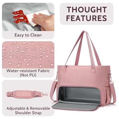 Lunch Tote Bag for Women with 15.6" Laptop Compartment, Work Tote Bag with Insulated Lunch Compartment, Large Casual Canvas Handbag Luncg Bags for Nurse, Teacher, Office, Travel, Beach, Pink - Thumbnail 6