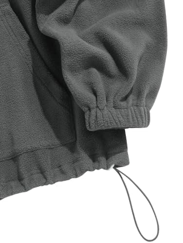 ZAFUL Men's Fluffy Polar Fleece Sweatshirt NEW YORK Embroidery Half Zip Unisex Hoodie Gray L - Thumbnail 4