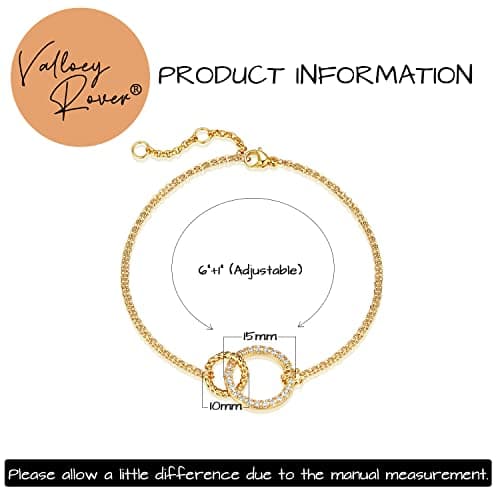 Valloey Rover Gold Bracelets for Women?Dainty Bar Heart Circle Hamsa Evil Eye Cross Cubic Zirconia Charm Adjustable Bracelet Fashion Jewelry for Women(bar - Thumbnail 5