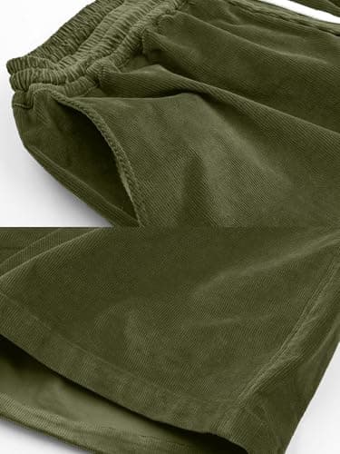 HOTake Mens Corduroy Shorts Casual 7 Inch Elastic Waist Drawstring Summer Beach Loose Fit Shorts Army Green - Thumbnail 4