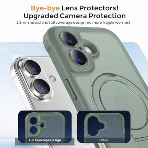 MOCCA Design for iPhone 16 Case with Magnetic Invisible Stand [Full Camera Protection] [Compatible with Magsafe] Military Drop Shockproof Translucent Matte Phone Case Cover 6.1",Calke Green - Thumbnail 3