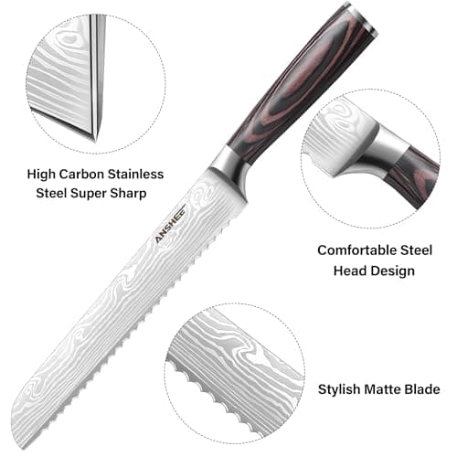 anshee 8 Inch Japanese Bread Knife - High Carbon Steel Serrated Blade with Wood Handle,Sheath&Gift Box,Razor Sharp Edge for Sourdough,Baguettes&Cakes,Professional Knife for Bakers(Home&Restaurants) - Thumbnail 6