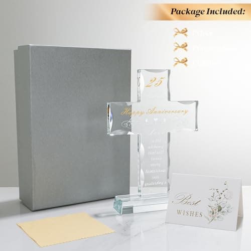 MysticGlitz 25th Anniversary Romantic Gifts for Couples, Crystal Cross Keepsake for Husband Wife, Silver Wedding Decor, Religious 25 Years Marriage Gift for Parents, Keepsake with Gift Box - Thumbnail 3