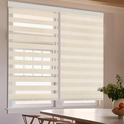 GHV Cordless Zebra Blinds for Windows Flaxen Zebra Shades Light-Filtering Dual Layer for Home Office (32 in (W) x 64 in (H)) - Image 1