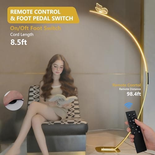 Modern Butterfly Arc Floor Lamp - Dimmable 2000 Lumens Arched Floor Lamp with Remote Control, 3 Color Modes & Foot Switch, Elegant Arc Floor Lamps for Living Room, Bedroom, Office Decor (Gold) - Thumbnail 3