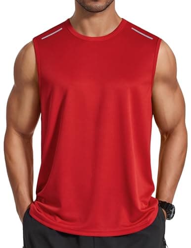 COOFANDY Men Running Tank Top Workout Sleeveless T Shirts Mesh Gym Tanks Men Muscle Fitness Tee Red 3X-Large - Image 1