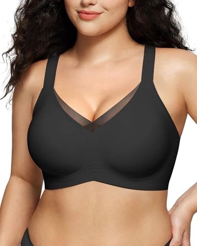 LetsJoli Lace V Seamless Bras for Women No Underwire Bralettes Push Up Wireless Supportive Full Coverage Everyday Bras(Black,L) - Image 1