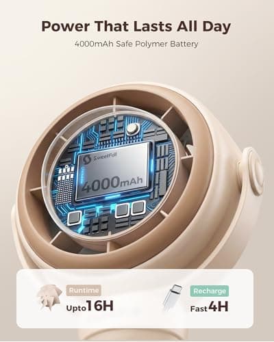 SWEETFULL Baby Stroller Fan - 4000mAh Rechargeable 4-Speed Quiet with LED Display & Night Light, Mini Portable 360° Clip On Safe Fan for Car Seat, Crib, Travel - Brown - Thumbnail 4