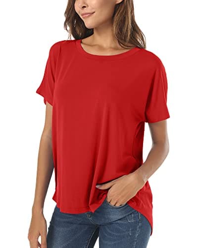 Herou Womens Casual Summer Short Sleeve Oversized High Low Loose T Shirts Bright Red Medium - Image 1