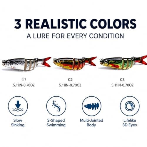 Multi Jointed Swimbait Hard Lure, 5.1in Slow Sinking Fishing Lures with Lifelike Swimming Action, Realistic Bass Fishing Lures for Freshwater, Topwater Lure with Gravity Transfer System for Bass - Thumbnail 5