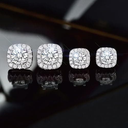 Ve Celestelle Moissanite Square Halo Stud Earrings 0.5-2CT D Color VVS1 Clarity Lab-Created 18K Gold Plated 925 Sterling Silver Hypoallergenic Earrings for Women Men Wedding Valentine’s Gift (White Gold, 2 carats-(1ct*2)-10mm) - Thumbnail 5