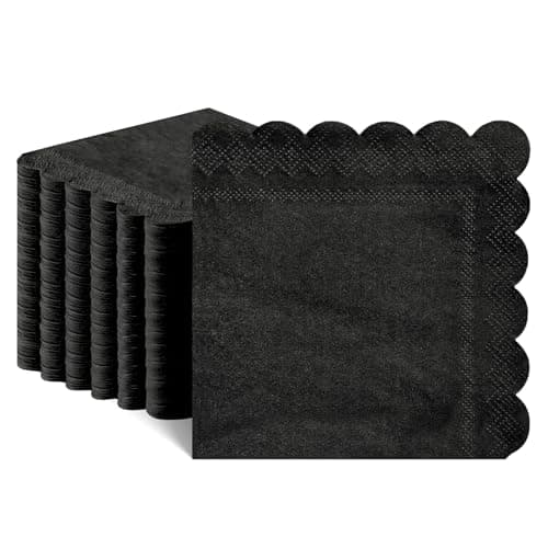 NatNarr 120 Pcs Cocktail Napkins Black Napkins Disposable Scalloped Bar Napkin Beverage Dessert Napkin for Birthday, Coffee, Bar, Kitchen, 5 x 5 Inch - Image 1