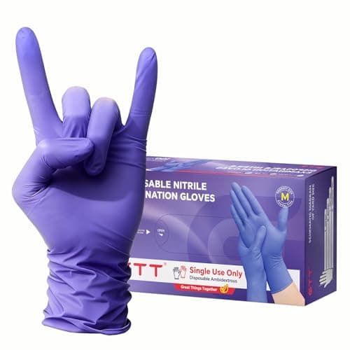 GTT Nitrile Exam Gloves, 6 Mil, 100 Count, Powder-Free, Disposable Gloves for Medical Care, First Aid, Cleaning, Food Prep, Tattoo, Cooking, Purple Large - Image 1