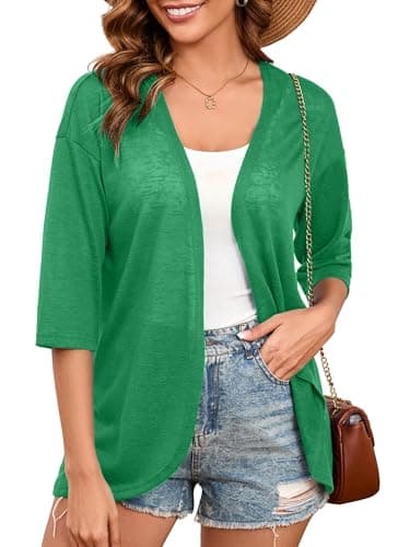 Heymoments Cardigan for Women Green Large Draped 3/4 Sleeve Open Front Lightweight Casual Soft Drape Summer Fall Kimonos Cardigans - Image 1