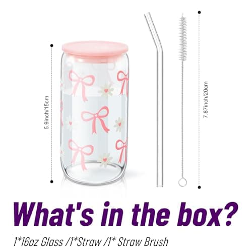 DLOCCOLD Glass Tumbler with Straw and Lid, 20oz Ice Coffee Glass Cup，Drinking Glasses for Water, Coffee, Smoothie with 1 Cleaning Brushes(2 Pack) - Thumbnail 6