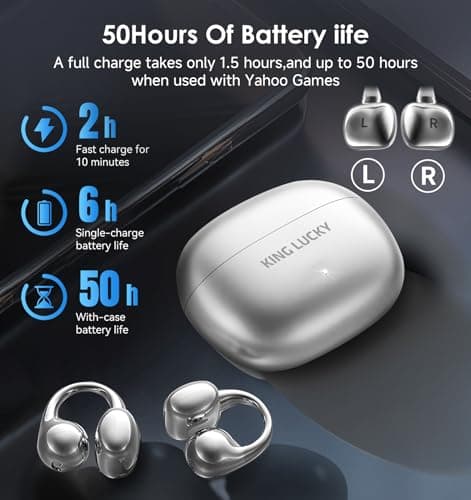 King Lucky Next-gen Clip on Earbuds Open Ear Wireless Bluetooth 6.0 Headphones with Mic,50H Play,ENC,IPX5 Waterproof,Sports Ear Buds,Comfortable for Small Ears&Fitness,Run (Silver, Standard) - Thumbnail 6