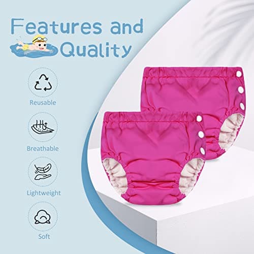 2PCS Reusable Swim Diapers - Toddler Baby Swim Diaper Washable Snap Pool Swimming Diaper Soft and Silky Waterproof Diapers for Swimming Lessons Boys and Girls - Thumbnail 2