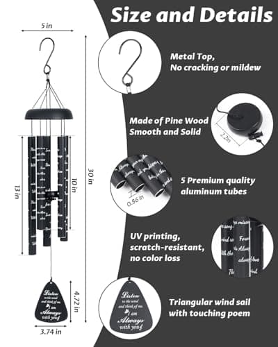 Sympathy Wind Chimes for Outside, Memorial Windchimes for Loss of Loved One Like in Memory of Mother Father Mom Dad, Bereavement Gifts Ideal for Funeral Condolence Remembrance, Outdoor Use - Thumbnail 6