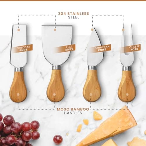 Leaf & Grain Charcuterie Board Set with Accessories Drawer - Real Bamboo Cheese Board & Stainless Steel Knife Set, Large Meat & Cheese Platter for Parties & Gifts - Natural - Thumbnail 6